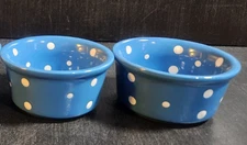 TEMP-TATIONS POLKA DOT BLUE ROUND MINI BAKING DISHES 6 ounce SET OF 2  BY TARA