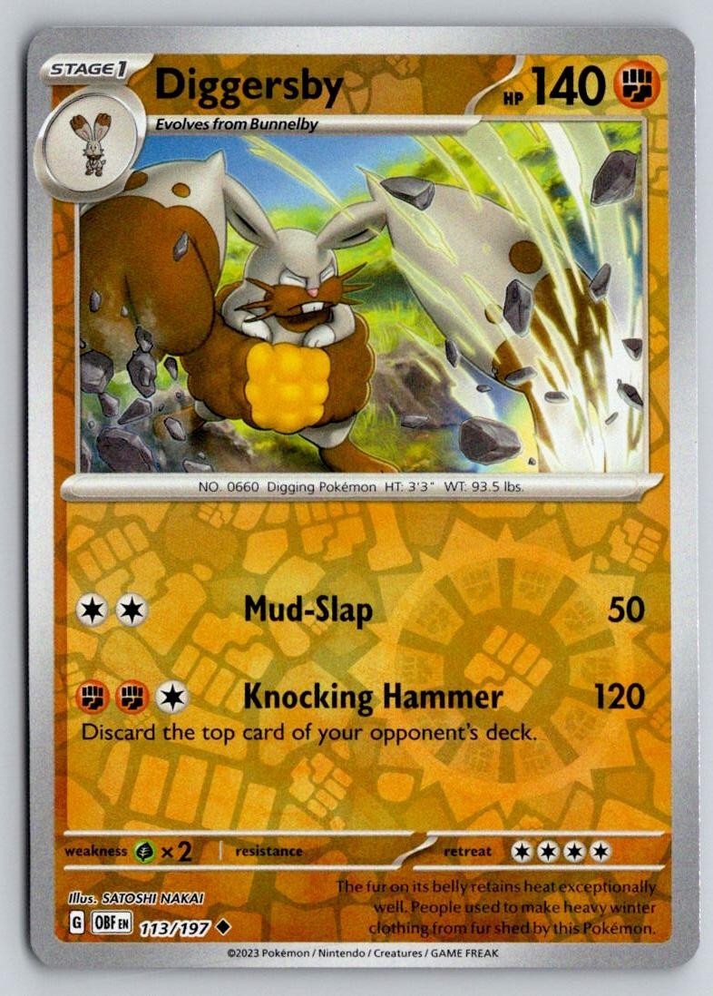 Diggersby 113/197 Obsidian Flames Reverse Holo UC NM (B) - 4869