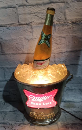 Vintage Working Miller High Life Champagne of Beers Light Up Bucket Bar Sign