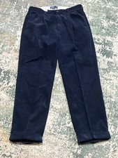 Mens Polo Ralph Lauren Corduroy Pants 38x32 Navy Blue Cotton Slack CuffedTrouser