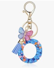 Fashion Alphabet Initial Letter Keychain Tassel Butterfly Pendant Purse Decor