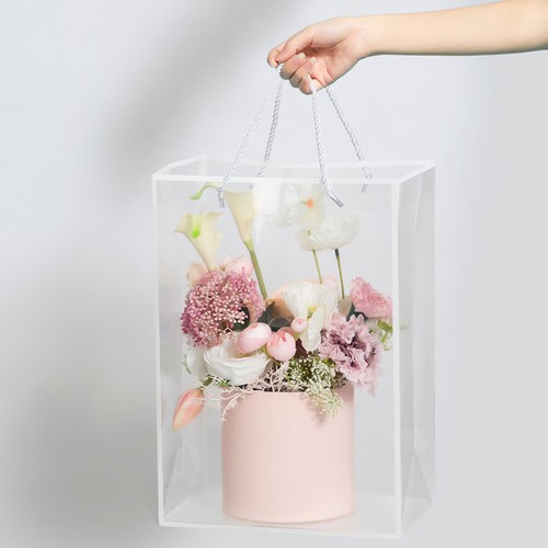 10Pcs Clear Tote Bags PVC Handbags Gift Bag Decor Flower Bouquet Packaging Bags - Picture 5 of 12