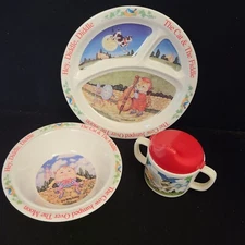 Vintage Selandia Melamine Divided Baby Plate Bowl Sippy Cup Nursery Rhymes