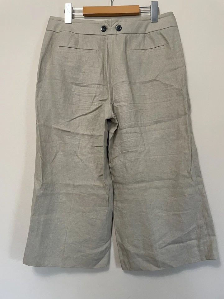 Kenneth Cole Reaction 100% Linen Wide Leg Crop pants Tan size 8  Travel Cruise — 第 2/3 张图片