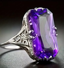 Silver-Tone Synthetic Purple Ornate Cocktail Ring Size 8 New Free Ship B5330