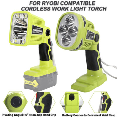 18W 1250LM LED Flashlight Compatible with Ryobi 18v Battery Powered Work Light
