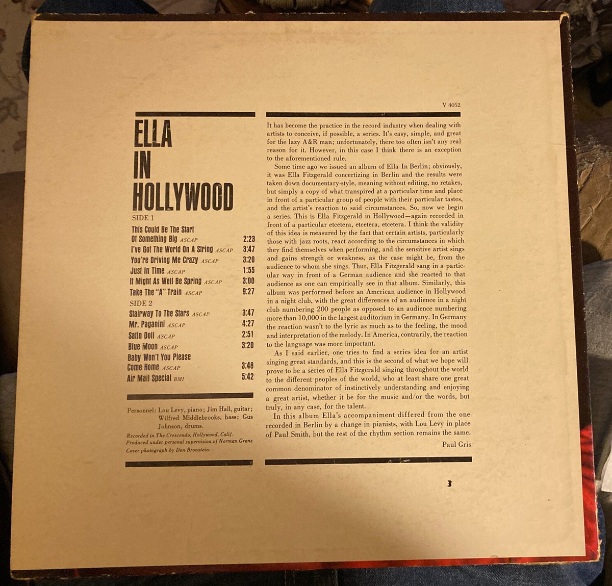 ELLA FITZGERALD ELLA IN HOLLYWOOD VERVE V-4052 VG+ Vinyl LP | eBay