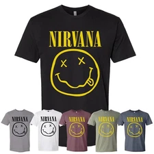 Nirvana T-Shirt  Faux Smile Shirt Kurt Cobain Smiley Face Grunge Era Small-3X