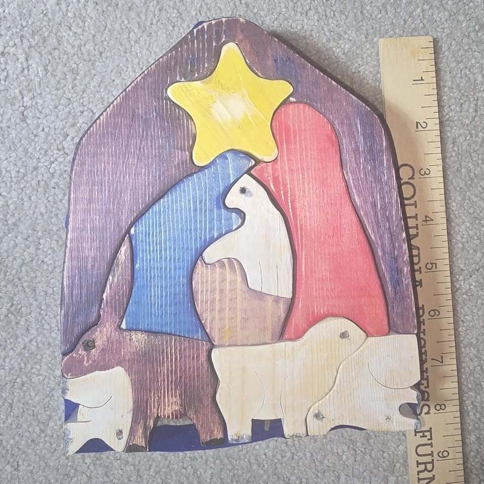 Wood Nativity Puzzle - 10 Pieces - Stained In Various Colors - Image 2 of 4
