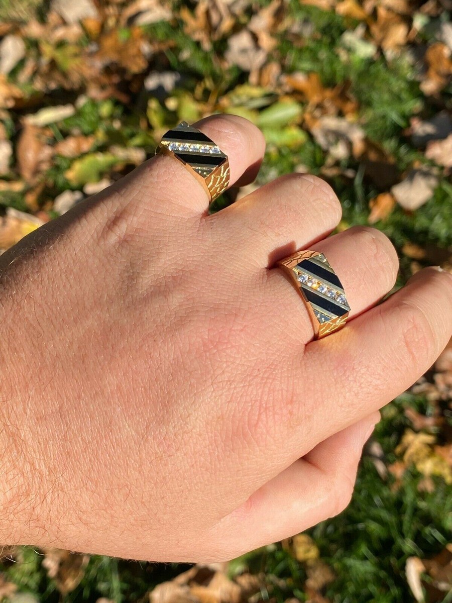 ダブル ネーム ラップ リング ☆GOLD☆S925 14k Gold Plated Solid 925 Silver Nugget Black Onyx CZ Ring
