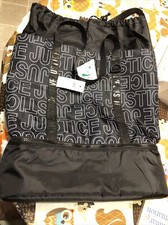 NWT Justice Girls Logo Tote Bag Black/White With Zippered Bottom Pocket/Storage