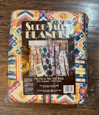 Vtg Sure-Value Aztec Southwestern Blanket Full/Twin 50% Poly 50% Nylon Open Bag