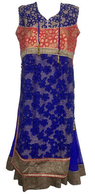 Beautiful Asian Kaftan Midi Dress Purple Red Gold Embroidered Layered Regency