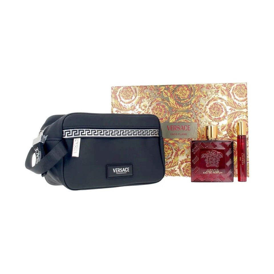 Versace Eros Flame Gift Set  3 Pc EDP For Men - Trousse Bag