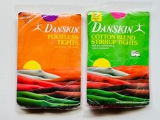 Pair Vtg C1980s DANSKIN Footless Tights In Purple, Stirrup Tights In Pink, Sz B