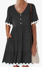 NEW Mitilly Women's Short Sleeve V Neck Tiered Swing T-Shirt Dress Size XL