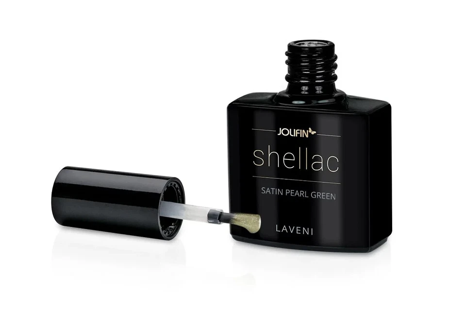 Jolifin LAVENI Shellac - satin pearl green 10ml #S1966 - Bild 3 von 4