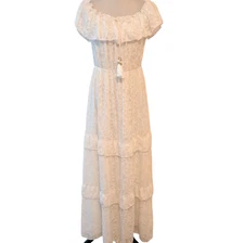 Catherine Malandrino Womens Size L White Virginie Off Shoulder Ruffle Maxi Dress