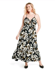 Tabitha Brown Botanical print sleeveless tie front dress size M 