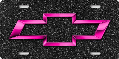 Chevy Bowtie Black & Pink Chrome look on Metal FLAT License Plate 12''x6''