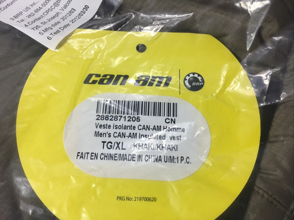 男式 can-am 2862871205 Puffer TG XL 绝缘卡其色背心雪地摩托车冬季 BRP — 第 3/4 张图片