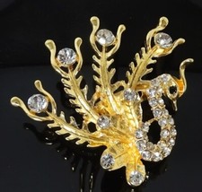 Fancy Vintage Sparkling Crystal Rhinestone Swan Gold tone Brooch Pin