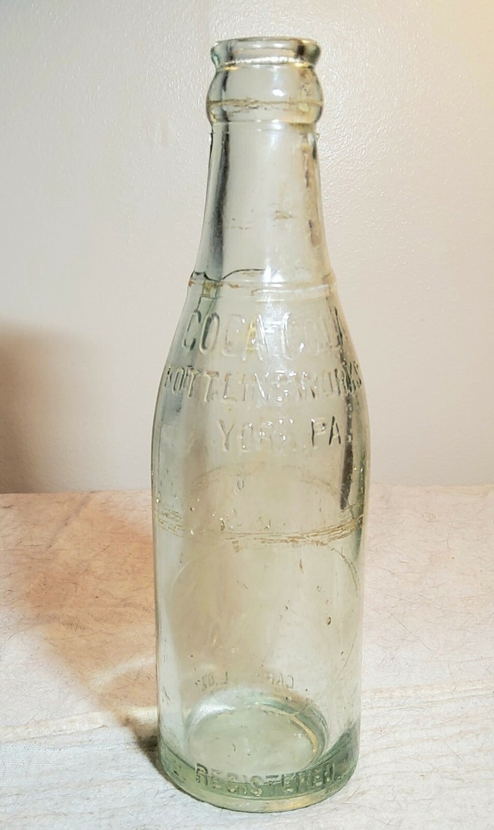 VINTAGE AQUA GLASS EMBOSSED YORK, PENNSYLVANIA COCA COLA BOTTLING