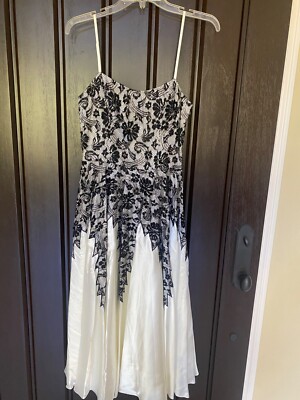 Sue Wong Silk Dress Beaded Fancy Prom Evening Gown Cream Black 6 Fits 4 Lace Z8