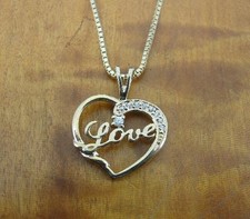 Love Heart Cubic Zirconia Gold Vermeil over Sterling Silver Pendant NECKLACE