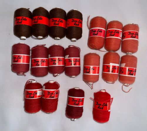 DEE LITE RED Label Thread Lot of 18 Spools Punch Needle Reds Browns Pinks - Picture 1 of 10