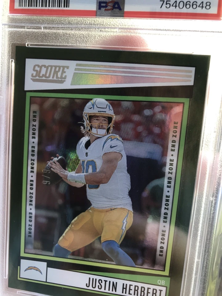 2022 Score Panini Justin Herbert Green END ZONE /6 PSA 10 Gem Mint 136 SSP  - Image 4 of 4