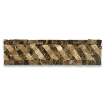 B0089P Marble Mosaic Border Listello Tile Renaissance Emperador 2x7.7 Polish