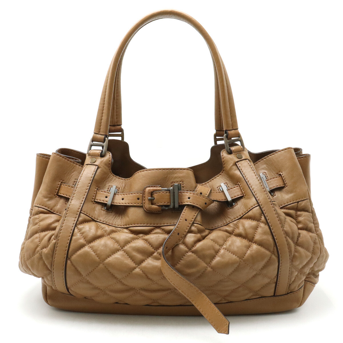 BURBERRY Quilted Tote Bag Shoulder Tote Leather Brown Brown