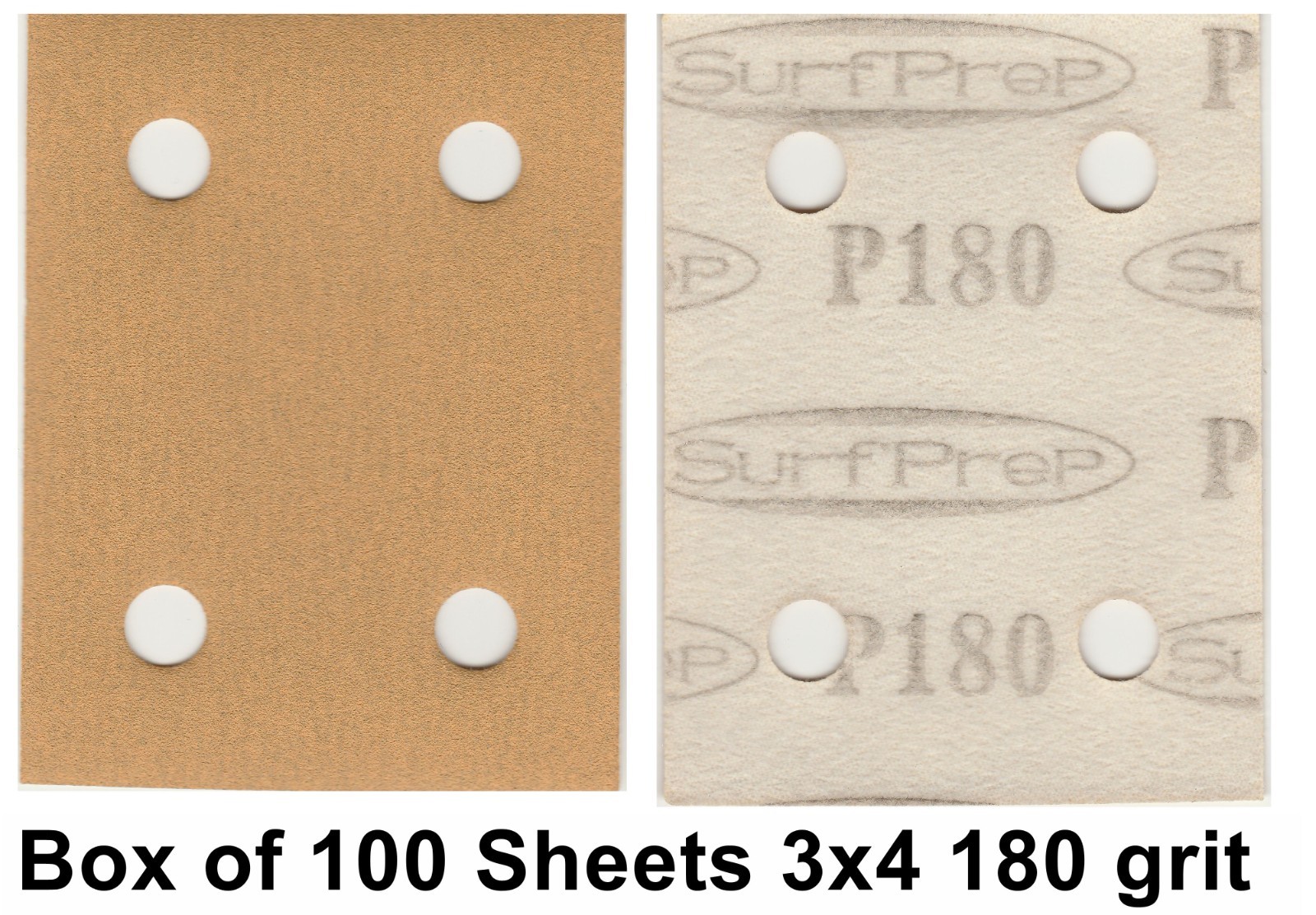 SurfPrep 3" x 4" 180 Grit 4 Hole Hook & Loop Paper Sheet 100 Pcs 3x4" Sandpaper