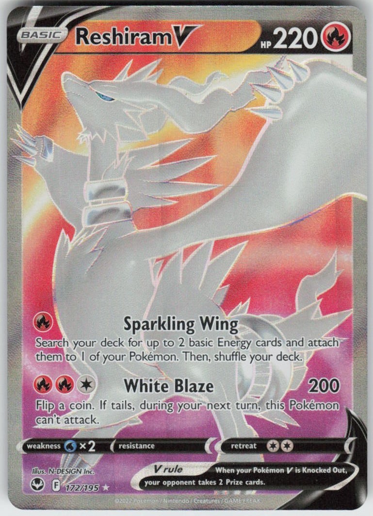 Reshiram V 172/195 Ultra Rare Silver Tempest Near Mint