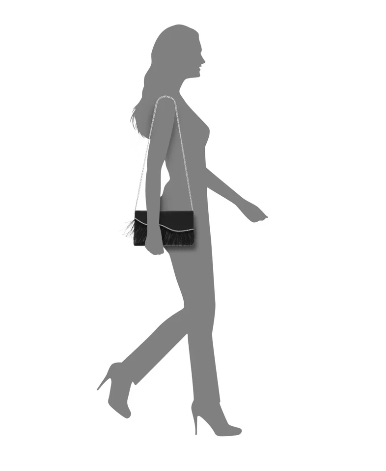 Bolso sin asas para mujer Nina con solapa de plumas negro plateado Foto 2 de 4