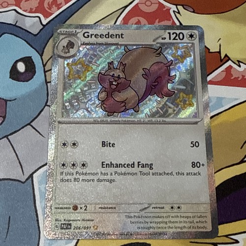 Pokémon TCG: Greedent Pokemon Paldean Fates 206/091 Shiny Holo Rare