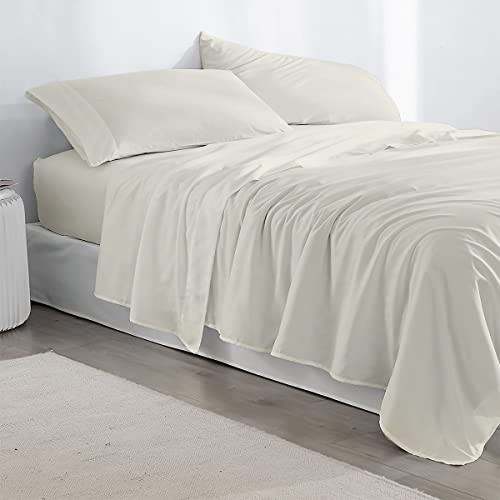 400 Thread Count Sheets Size Bed Sheets-100% Long Staple Full XL Solid Ivory - Picture 3 of 8