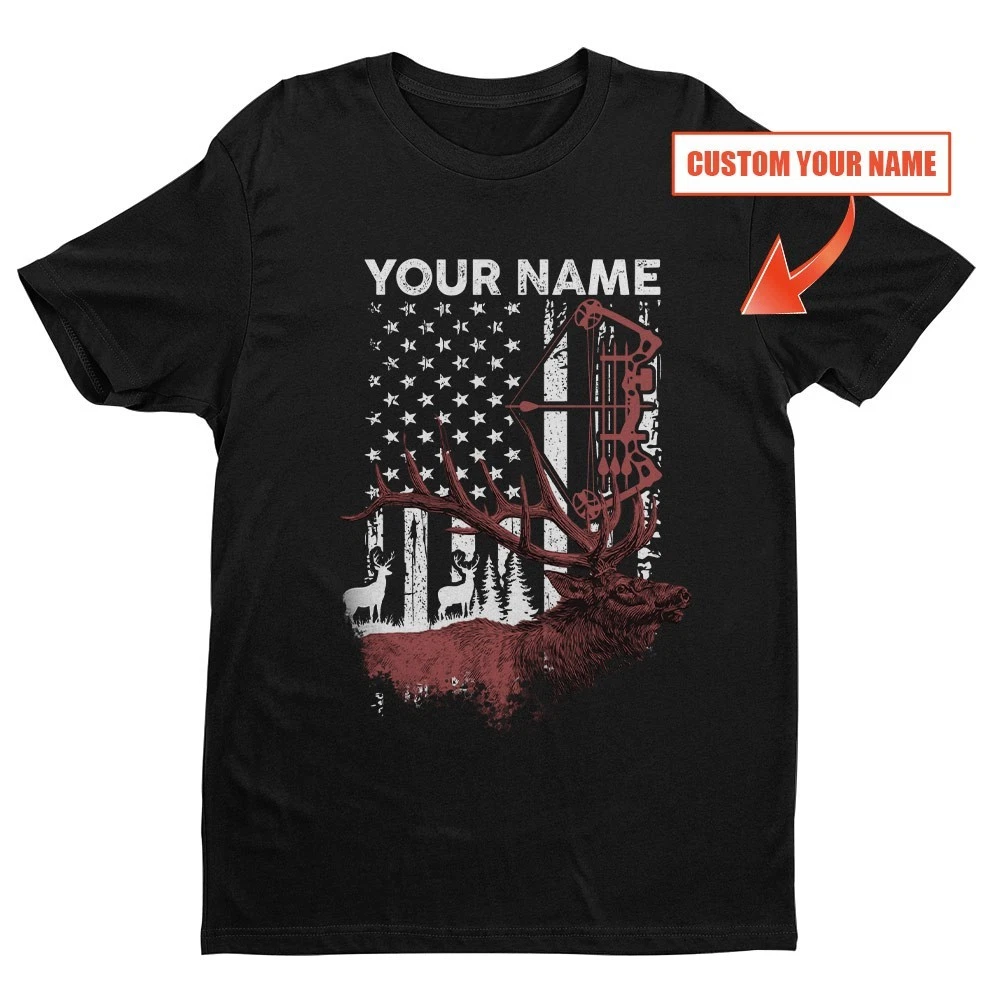 Custom Bow Hunting American Flag Unisex T-shirt | Father's Day Hunting Gifts