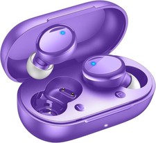 Lanteso Bluetooth 5.3 Wireless Earbuds 48H Playtime Deep Bass Headphones Purple