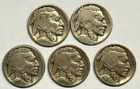 Lot of five (5) USA Buffalo Nickels 5C dated 1910s