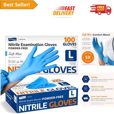 100 Count Powder-Free Nitrile Gloves - Ambidextrous, Heavyweight & Non-Sterile