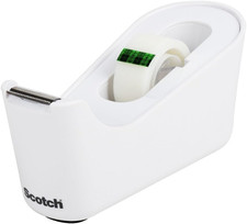 Scotch Tape Dispenser, White, Great for School or Office and Includes 1 Roll of