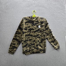 Carhartt Boys Hoodie L 14-16 Green Camouflage Fleece Logo Activewear Long