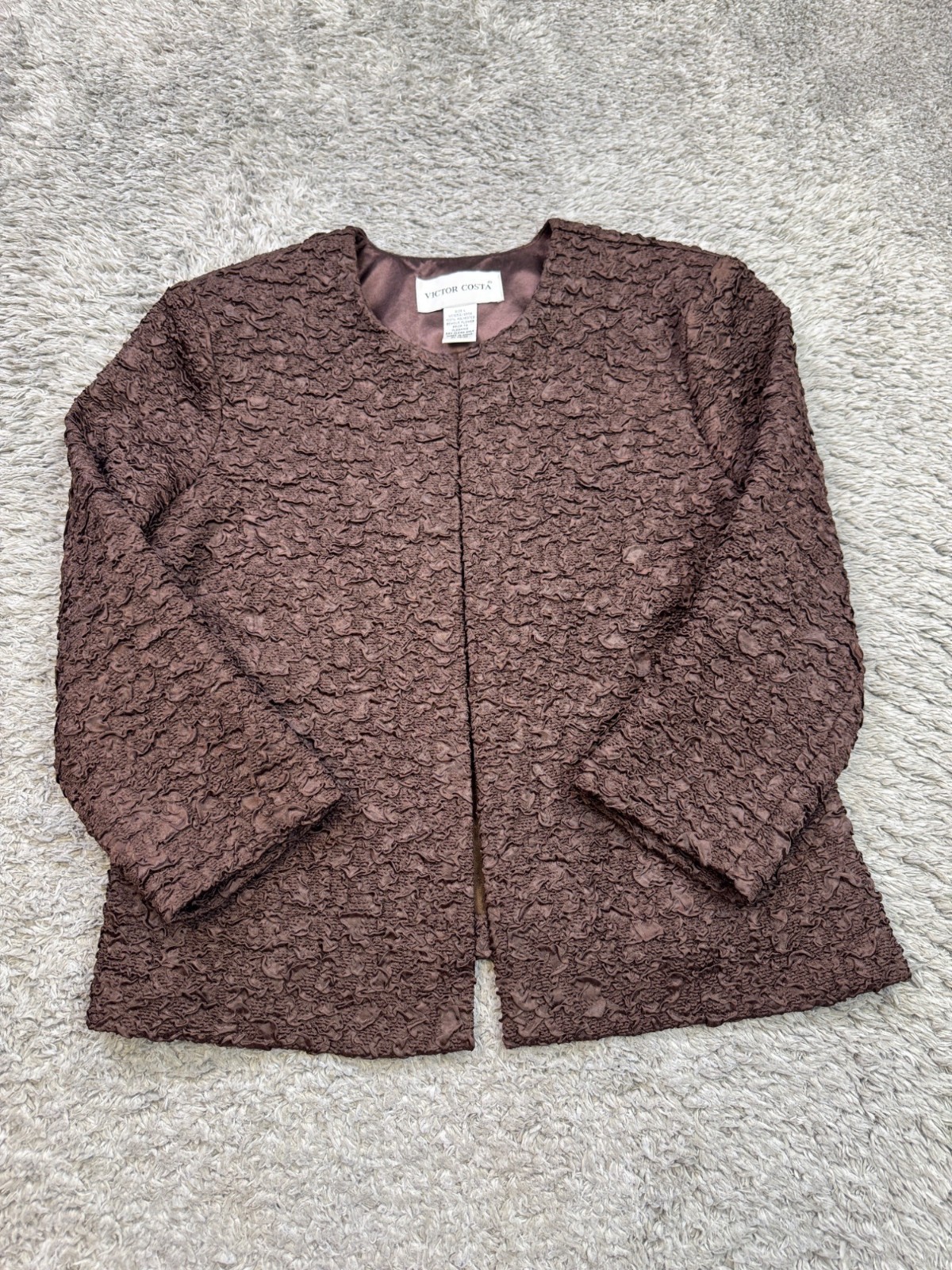 Victor Costa Blazer Women Large Brown Crinkle Career Business Dress Jacket