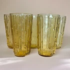 5 Vintage Anchor Hocking Tahiti Bamboo Drinking Glasses Amber Honey Gold 5.75”