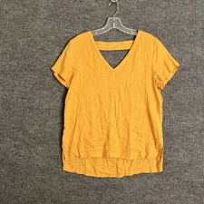 C&C California Womens Blouse Size Medium Orange Linen Short Sleeve V Neck Boho