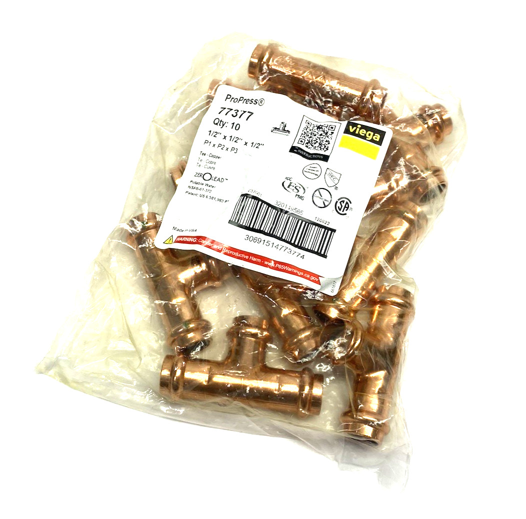 Viega 77377 ProPress Tee, P x P x P - Model 2918 Copper Press Connection 10-PACK