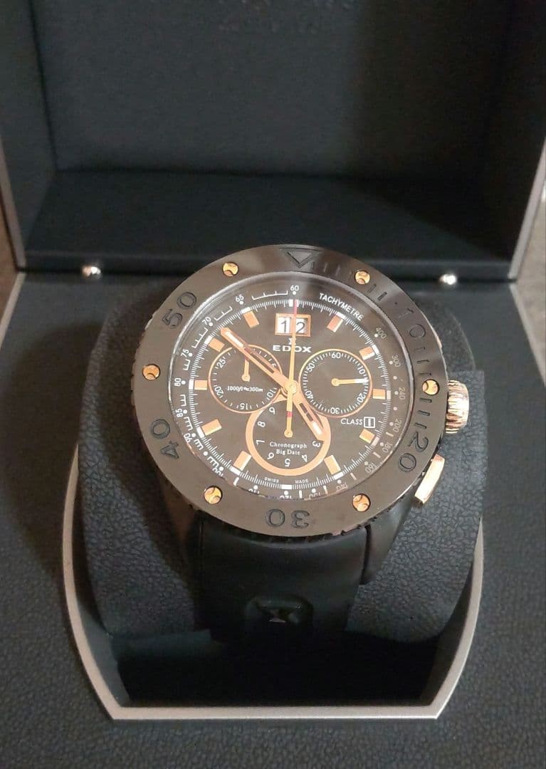 EDOX CHRONOFFSHORE BIG DATE CLASS 1 45MM RUBBER STRAP QUARTZ WATCH