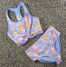 Hurley Girls Sz XL 14-16 Two Piece Swimsuit Bikini Set Light Purple Floral